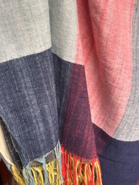 Colorblock Woven Throw in Navy, Pink, Sea Green + Yellow Anthropologie